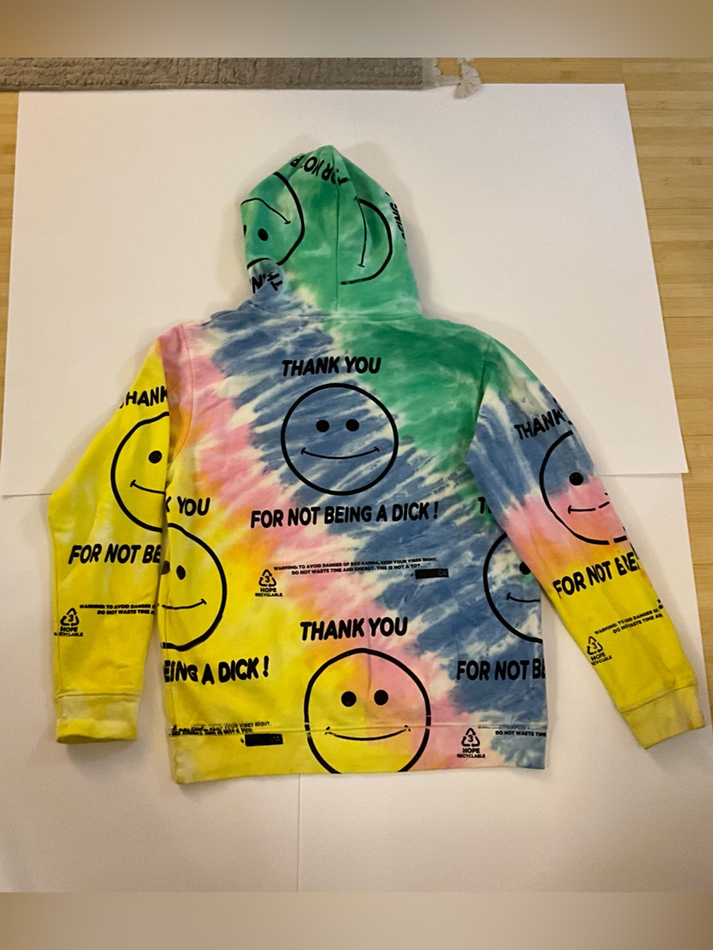 Snow Milk Tie Dye Smiley Face Hoodie Thank You For Not Being A Dick Pastel LARGE - Picture 5 of 6